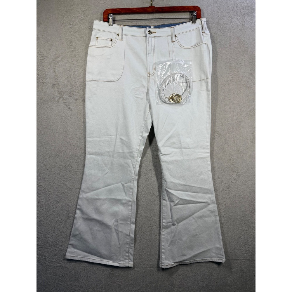 DG2 Diane Gilman Bootcut Jeans Women 18W White Flare Leg Denim with Belt NWT